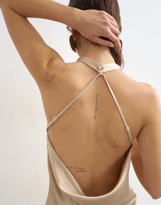 Topshop satin cowl halter mini dress in champagne, 2 of 4