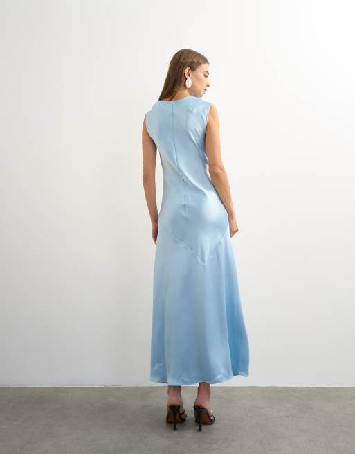 Topshop satin cowl neck maxi dress in light blue, 4 of 4