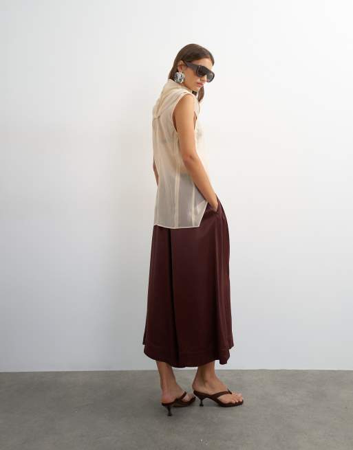 Topshop satin culotte i chokolade, 2 af 5