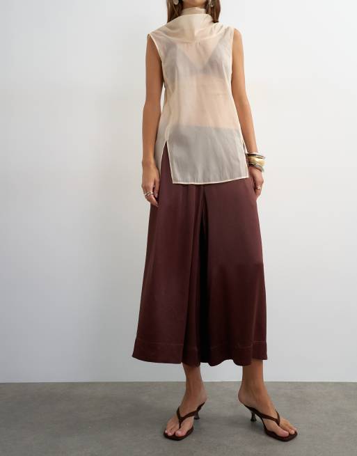 Topshop satin culotte i chokolade, 3 af 5