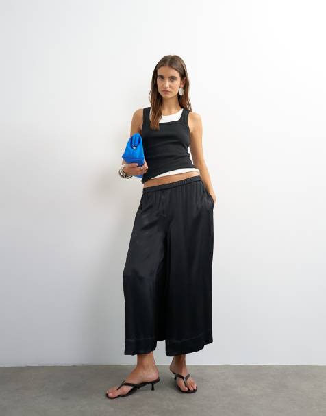 Topshop satin culotte in black - view 1