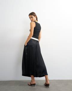 Model wearing Satin culotte in black