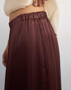 Model wearing Satin culotte in chocolate