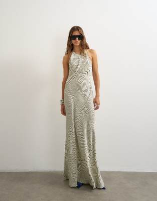 Topshop Satin Cut Away Racer Neck Full Skirt Maxi Dress In No Colour