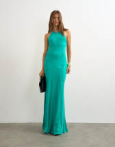 Topshop satin cut away racer neck full skirt maxi dress in mono wavy print