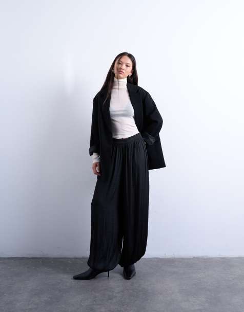 Topshop satin deep waistband balloon pants in black - part of a set - view 1