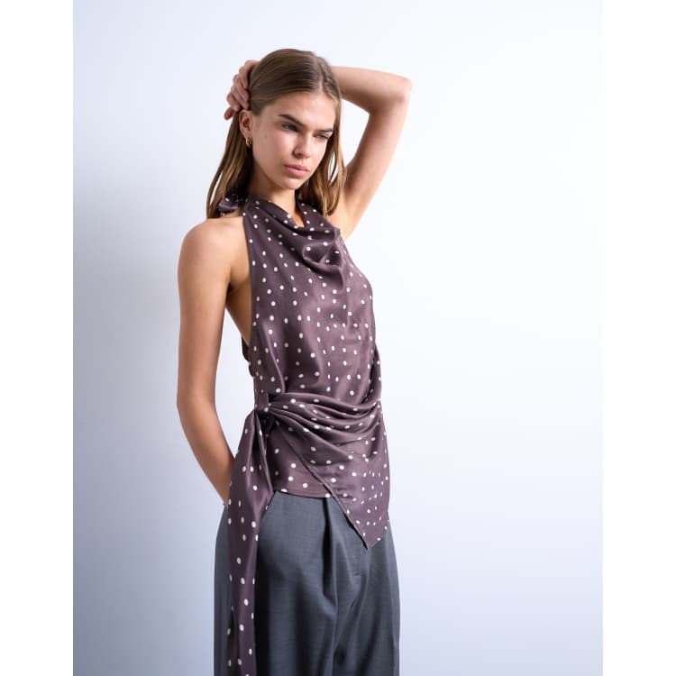 トップス BEEDEN DOTS SCARF NECK TOPS POLKA DOT HALTER SCARF TOP - Beige / Taupe brown | ZARA