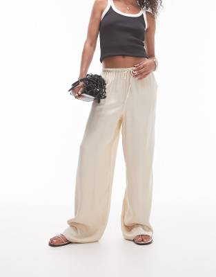 satin drawcord pants in oyster-Gray