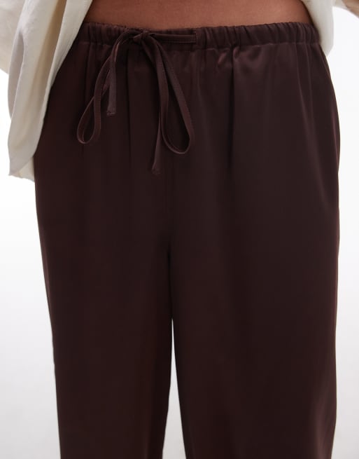 Topshop satin drawstring pants in brown