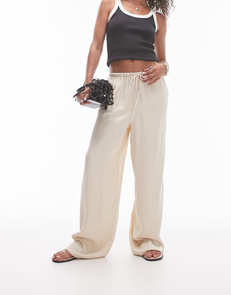 Topshop satin drawcord trouser in oyster - view 1