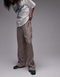 [Topshop] Topshop satin drawcord wide leg check pants in neutral (Part of a set) L neutral