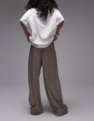 Topshop satin drawcord wide leg check pants in neutral - part of a set