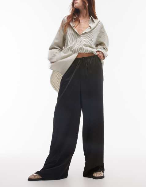 Topshop satin drawstring pants in black - view 1