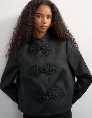 Topshop Satin Drummer Boy Jacket In Black