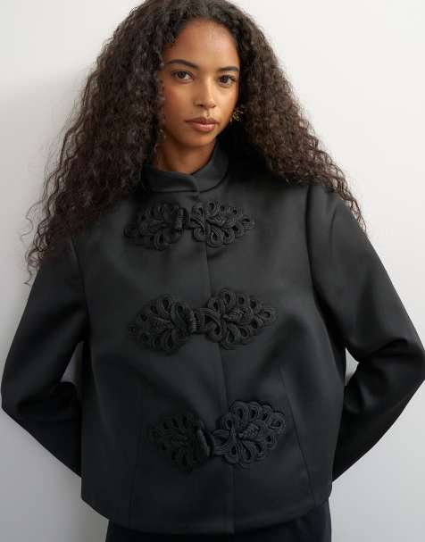Topshop satin drummer boy jacket in black - view 1