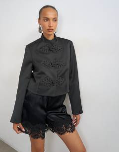 Satin drummer boy jacket in black