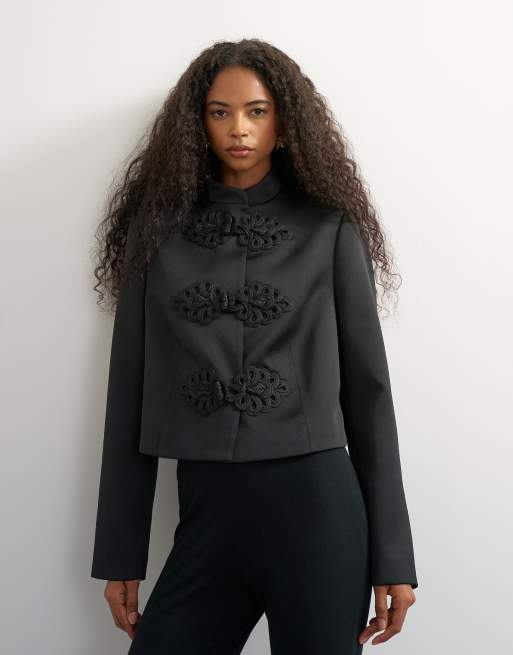 Topshop satin drummer boy jacket in black, 3 of 4