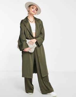 Topshop satin duster in khaki ASOS