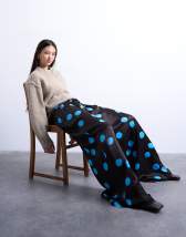 Topshop satin extreme wide leg trousers in blue and brown polka dot