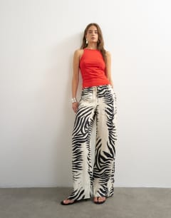 Satin feel straight leg trouser in zebra print