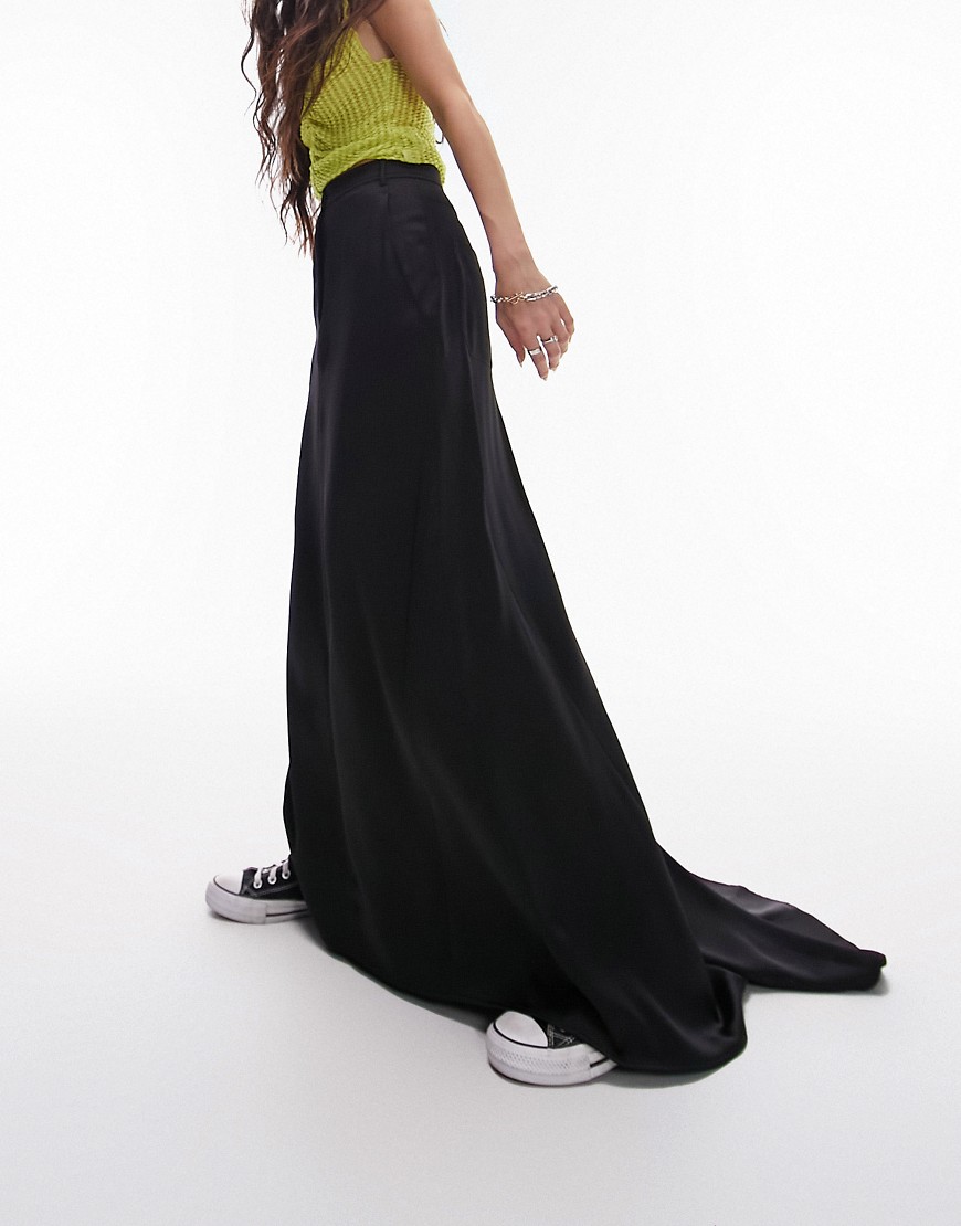 Topshop satin fishtail skirt in black