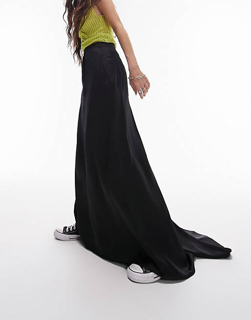 Topshop satin fishtail skirt in black | ASOS