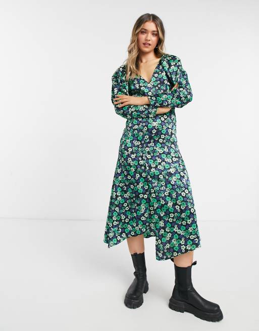 Topshop white floral hot sale plunge midi dress