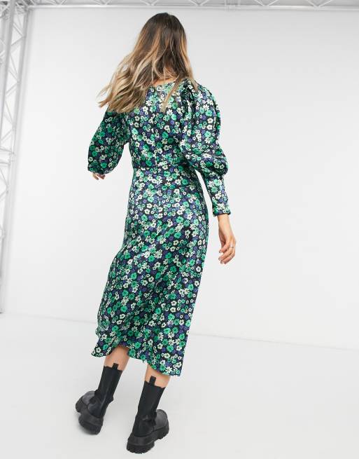 Topshop satin shop floral midi dress