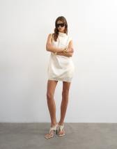 Topshop satin funnel neck tulip mini dress in off white