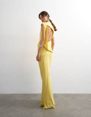 Topshop Satin Grown On Neck Tuck Side Maxi Dress With Open Back In White