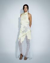 Topshop satin halter neck lace hem occasion maxi dress in lime and blue