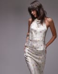 [Topshop] Topshop satin halter top in vintage blurred floral (part of a set)-Multi 16 Multi