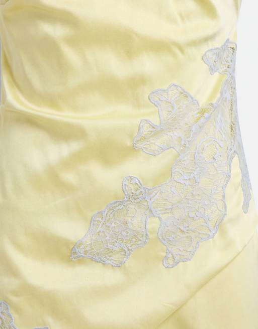 Topshop satin halterneck maxiklänning med spetskant för högtid i lime och blått, 7 av 8