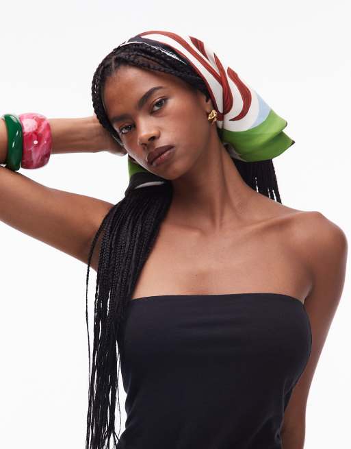 Topshop satin headcarf in tile print