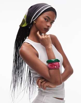 satin headscarf in abstract print-Multi