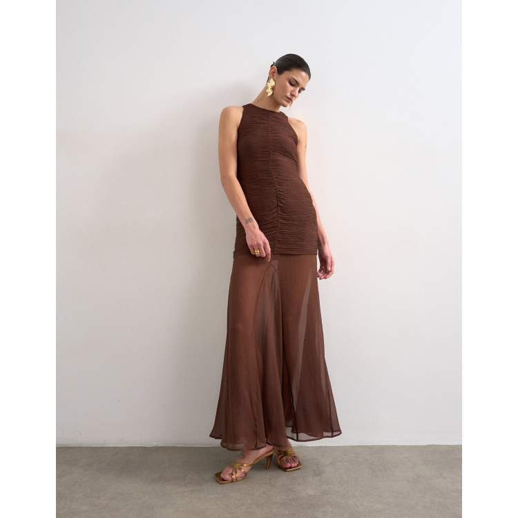 chinese dress ladies CUTEGAL Apricot Sleeveless Drop Waist Maxi Dress