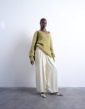 [Topshop] Topshop satin high waisted oversized balloon hem pants in oyster-Black 14 CREAM