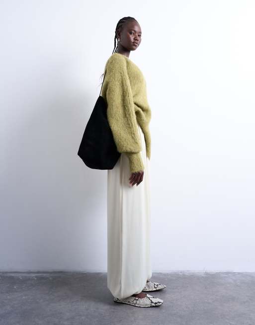 Topshop high waisted balloon hem pants in oyster