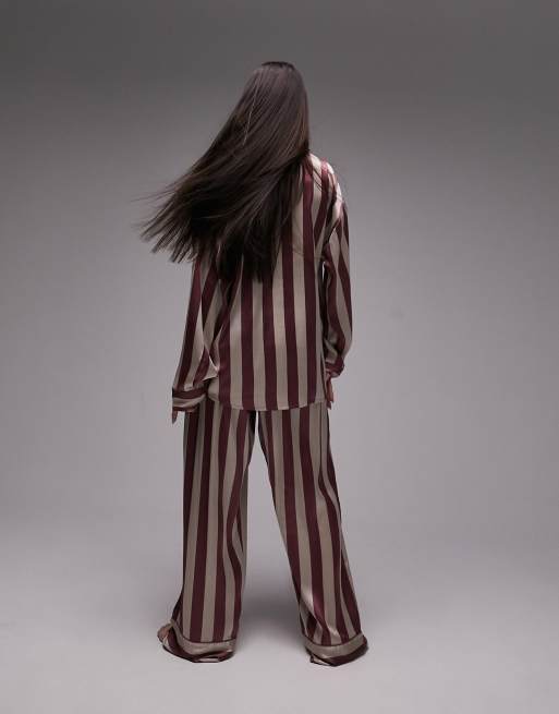 Topshop satin humbug stripe print shirt and trouser pyjama set in rose, 4 of 4