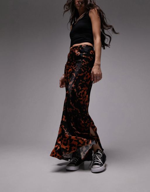 Topshop brown shop leopard maxi skirt