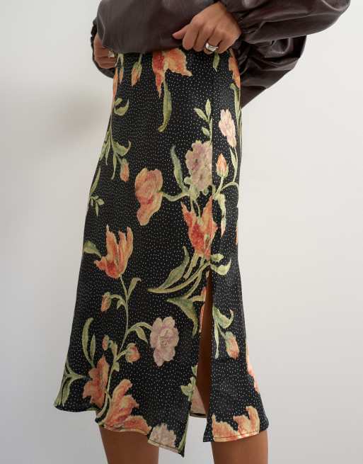 Topshop satin jacquard 90-talslång kjol med prick- och blommönster, 4 av 5