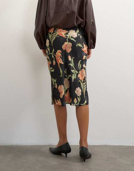 Topshop satin jacquard 90’er-længde nederdel med prikket blomsterprint, 2 af 5