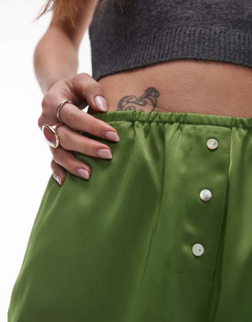 Topshop satin knicker short with buttons in green