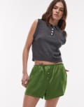 [Topshop] Topshop satin knicker shorts with buttons in green 16 green