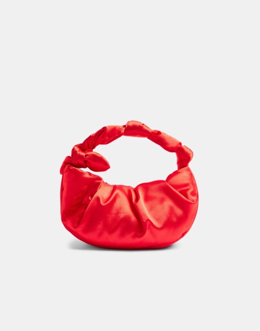 Topshop satin knot handbag in red