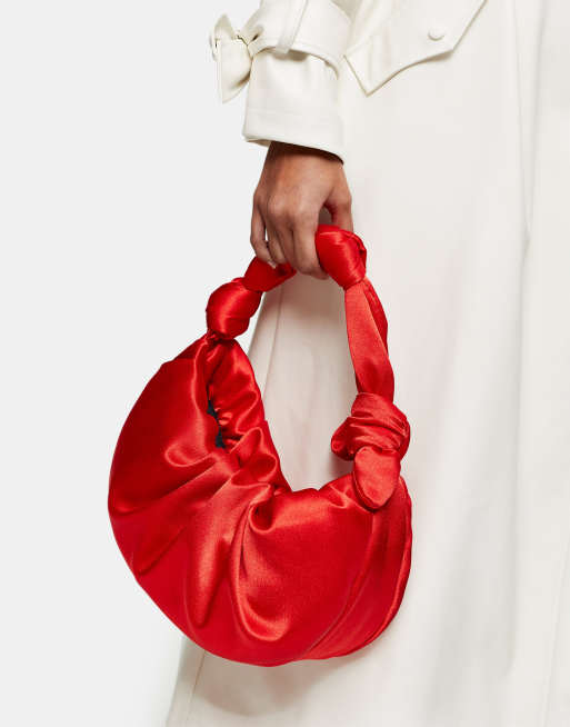 Topshop satin knot purse in red