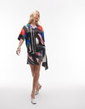 [Topshop] Topshop satin knotted tie side skirt in scarf print-Multi 8 Scarf print