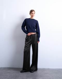 Satin lace insert trouser in brown