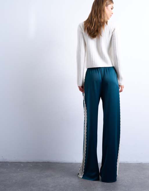Topshop satin lace insert trouser in mid blue, 5 of 5