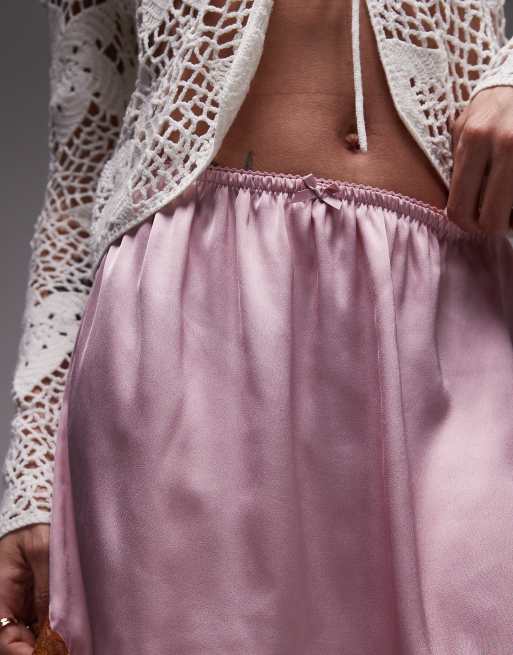 Topshop satin lace petticoat in pink with mustard lace 